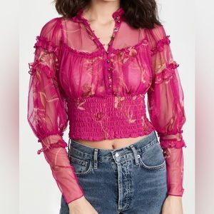 Free people, blouse, pink, magenta, fun, unique top, floral